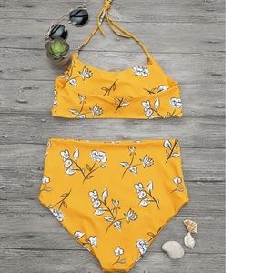 yellow swimsuit high rise bottoms